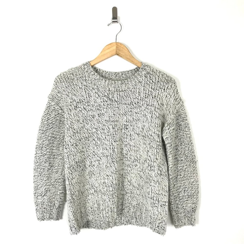 J.Crew Women's S White Light Gray Chunky Knit Sweater Alpaca Wool Blend B5